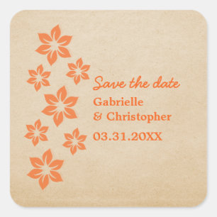Tropische Blumen "Save the Date"-Aufkleber, Orange Quadratischer Aufkleber