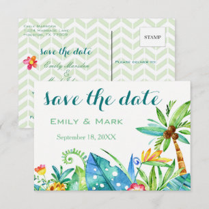 Tropische Blumen-Save-the-Date-Postkarte Einladung