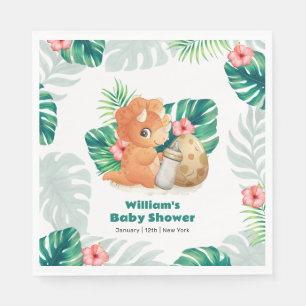Tropische Blumen schlüpfende Dinosaurier-Baby-Part Serviette