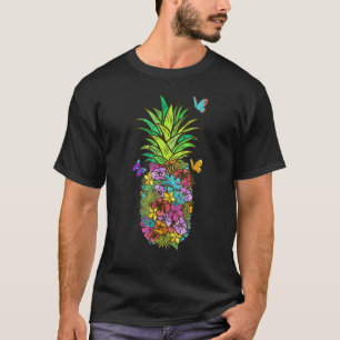 Tropische Blumen Schmetterlinge Ananas T-Shirt