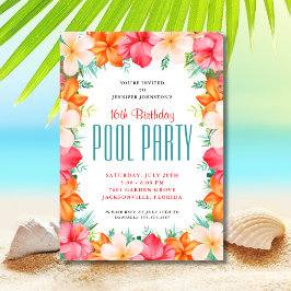 Tropische Blumen-Schwimmbad-Party-Geburtstag Einladung