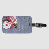 Tropische Blumen Staubblau Monogramm Name Gepäckanhänger (Vorderseite (Horizontal))
