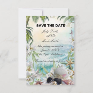 Tropische Blumen-Strand-Hochzeit Save The Date Kar