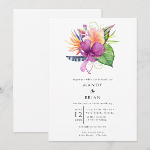 Tropische Blumen Strand Insel Hochzeit Einladung