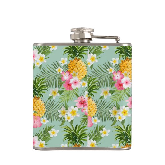 Tropische Blumen u. Ananas | addieren Ihre Flachmann (Rückseite)
