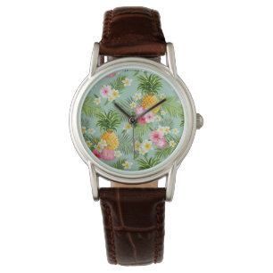 Tropische Blumen u. Ananas Armbanduhr