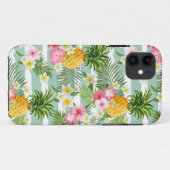 Tropische Blumen u. Ananas auf aquamarinen Case-Mate iPhone Hülle (Rückseite (Horizontal))