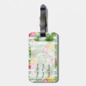 Tropische Blumen u. Ananas auf aquamarinen Gepäckanhänger (Rückseite vertikal)