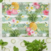 Tropische Blumen u. Ananas auf aquamarinen Geschirrtuch (Gefaltet)