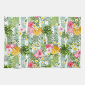 Tropische Blumen u. Ananas auf aquamarinen Geschirrtuch (Horizontal)