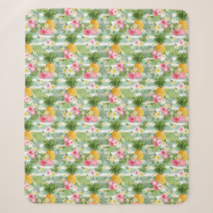 Tropische Blumen u. Ananas auf aquamarinen Sherpadecke