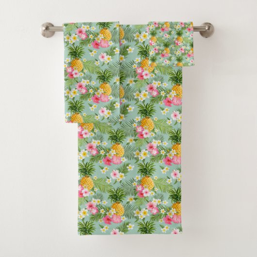 Tropische Blumen u. Ananas Badhandtuch Set (Insitu)
