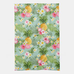 Tropische Blumen u. Ananas Geschirrtuch