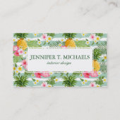 Tropische Blumen u. Ananas-Streifen | addieren Visitenkarte (Vorderseite)