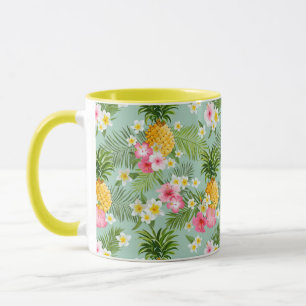 Tropische Blumen u. Ananas Tasse