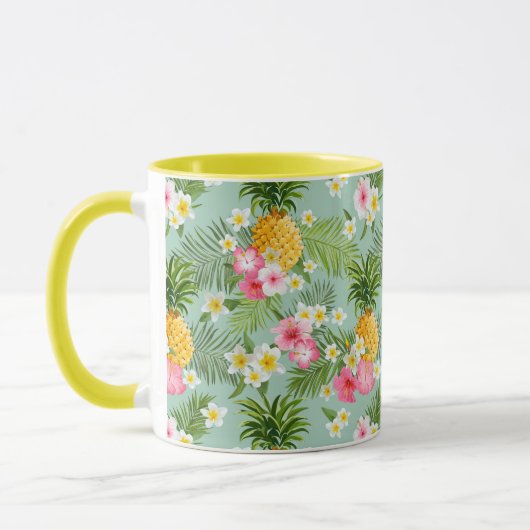 Tropische Blumen u. Ananas Tasse (Links)