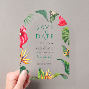 Tropische Blumen und Blätter Hochzeit Save the Dat Acryleinladungen
