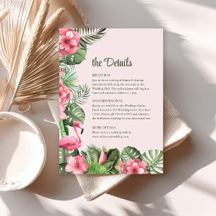 Tropische Blumen und Flamingo Hochzeitsdetails Kar Einladung