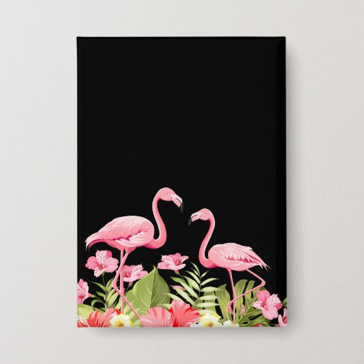 Tropische Blumen und Flamingos Design Button (Vorderseite)