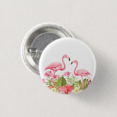 Tropische Blumen und Flamingos Design Button (Vorne & Hinten)