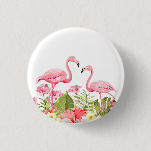 Tropische Blumen und Flamingos Design Button