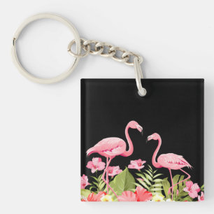 Tropische Blumen und Flamingos Design Schlüsselanhänger