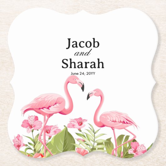 Tropische Blumen und Flamingos Design Untersetzer (Vorderseite)
