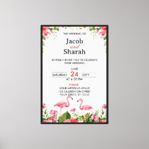 Tropische Blumen und Flamingos Hochzeitsvorlage Leinwanddruck