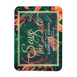 Tropische Blumen- und Goldrahmen-Hochzeit retten d Magnet