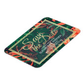 Tropische Blumen- und Goldrahmen-Hochzeit retten d Magnet (Linke Seite)