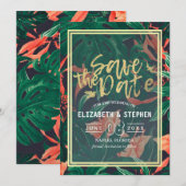 Tropische Blumen- und Goldrahmen-Hochzeit retten d Save The Date (Vorne/Hinten)