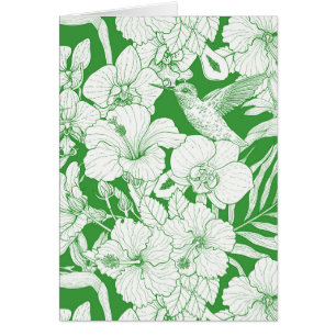 Tropische Blumen und Kolibri in Grün