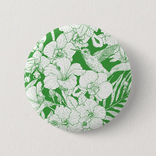 Tropische Blumen und Kolibri in Grün und aus der A Button