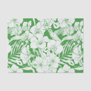 Tropische Blumen und Kolibri in Grün und Creme Seidenpapier