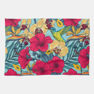 Tropische Blumen und Kolibri - Sommer Botanica Geschirrtuch