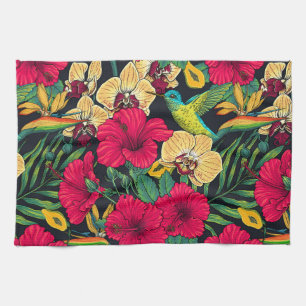 Tropische Blumen und Kolibri - Sommer Botanica Geschirrtuch