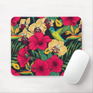 Tropische Blumen und Kolibri - Sommer Botanica Mousepad