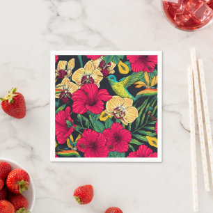 Tropische Blumen und Kolibri - Sommer Botanica Serviette