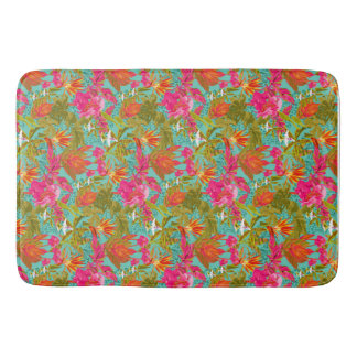 Tropische Blumen und Leoparden-Druck-Duschvorhang Badematte