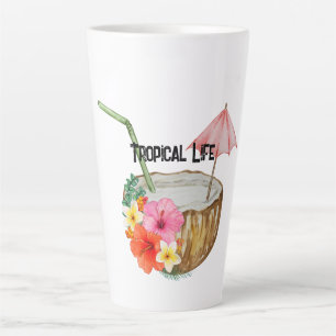 Tropische Blumen und tropischer Kokosnuss-Aufklebe Milchtasse