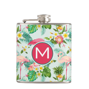 Tropische Blumen und Vögel addieren Ihre Flachmann