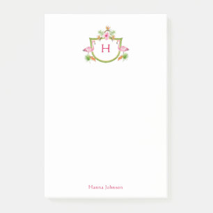 Tropische Blumen & Vögel monogrammiertes Notizbuch Post-it Klebezettel