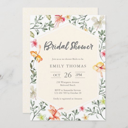 Tropische Blumendusche Einladung (Vorne/Hinten)