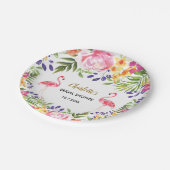 Tropische Blumenflamingo-Sommer-Blumen 7" Platte Pappteller (Schrägansicht)