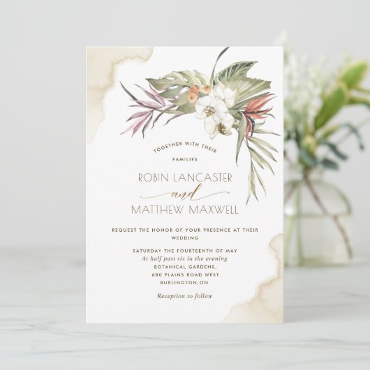 Tropische, blumengetrocknete Palmen, Blätter zur C Einladung (Stehend Vorderseite)