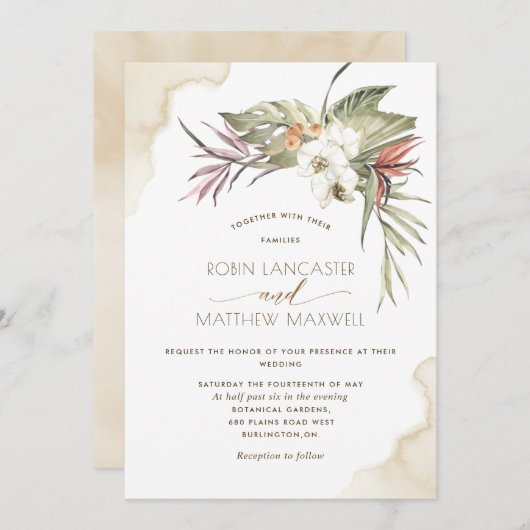 Tropische, blumengetrocknete Palmen, Blätter zur C Einladung (Vorne/Hinten)