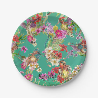 Tropische Blumenglorre Hummingbirds Wasserfarben-P Pappteller
