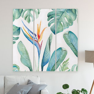 Tropische Blumengrün Wasserfarbe Triptychon