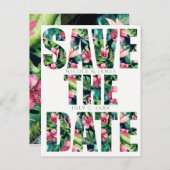 Tropische blumenhawaiianische Hochzeit rettet das  Ankündigungspostkarte (Vorne/Hinten)