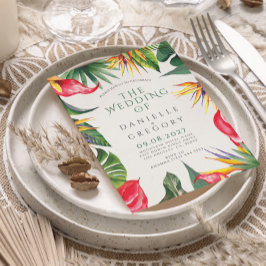 Tropische Blumenhochzeit mit fett Foliage Einladung